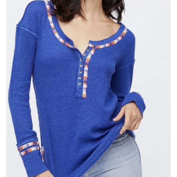 Free People Tops - FREE PEOPLE We the Free Henley Thermal Boyfriend Blue Medium